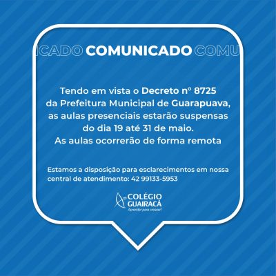 Comunicado sobre as aulas